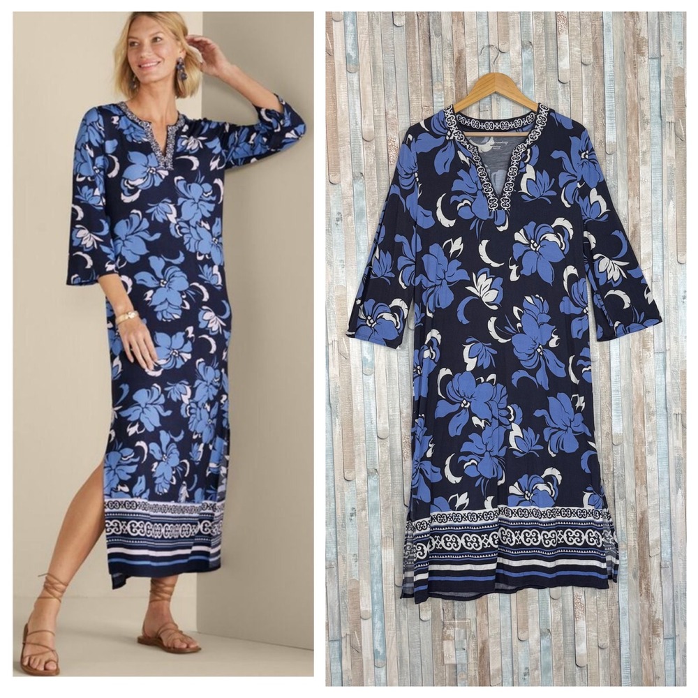 Soft Surroundings Sedona Blue Floral
Jersey Knit Midi Maxi Dress Petite XL PXL